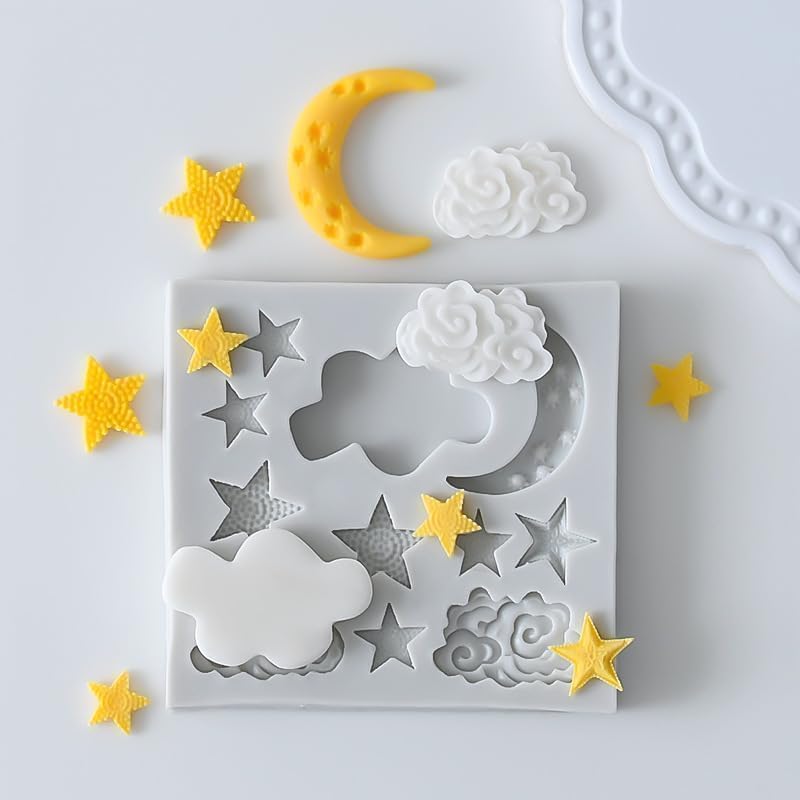2 Pieces Moon and Stars Silicone Mold for Chocolate, Candy Chocolate Fondant Polymer Clay Molds for Cake Decorating, DIY Baking, Cupcake, Cookie, Soap and Candle Making Supplies