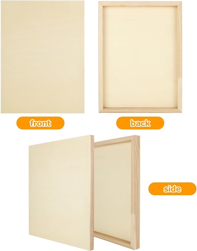 6 Pack Unfinished Wood Canvas Panels for Painting 12 x 16 Inch Craft Wood Board, 3/4’’ Deep Cradle Boards for Painting, Pouring, Arts, Crafts, Paints and More
