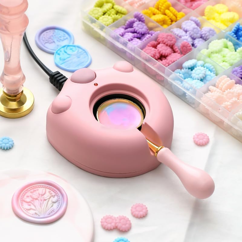 Pink Electric Wax Seal Warmer with Spoon and Tweezers Great Tool for DIY Melting Sealing Wax Beads and Sticks (Pink)