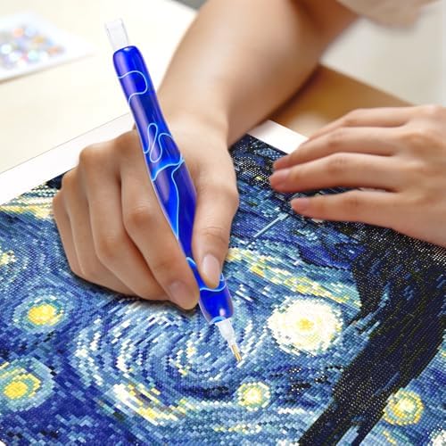 RaySoar Diamond Painting Art Drilling Dot Pen with Tips Nibs Placers Tool Accessories for Adults, Gem Rhinestone Picker Stylus Bright Blue