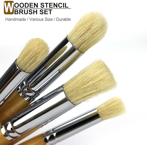 Stencil Brush Set, 6Pcs Natural Hog Bristle Stencil Brushes for Painting