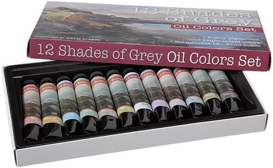 Artist Oil Colors, Set of 12, 21ml Tubes, Assorted, Highly Pigmented Triple Milled Rich Subtle Greys From The Tube
