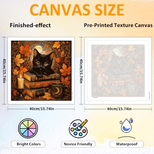 CRZMODE Halloween Paint by Numbers Kit for Adults, Halloween Cat 16x16 inch