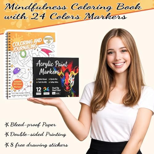 150gsm Coloring Book with Markers, 7x8.3in Travel Coloring Kit for Kids