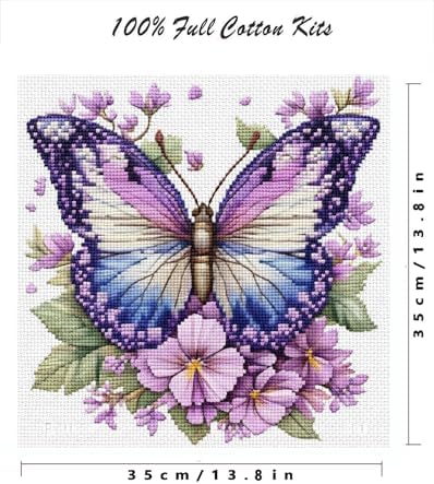 askkqtx Butterfly Stamped Cross Stitch Kits for Adults 14x14 Inch