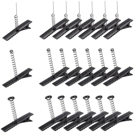 FASHEWELRY 30Pcs Iron Black Alligator Hair Clips with Spring 3 Sizes Metal Hair Bow Clips Single Prong Hair Clips for Hair Accessories Party Supplies Photo Props Gift
