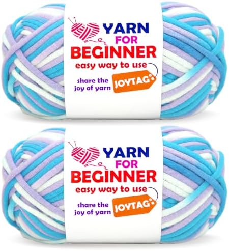 2 * 50g Rainbow Beginner Crochet Yarn for Crocheting and Knitting Multicolor Cotton Crochet Yarn for Beginners(Purple White Blue)