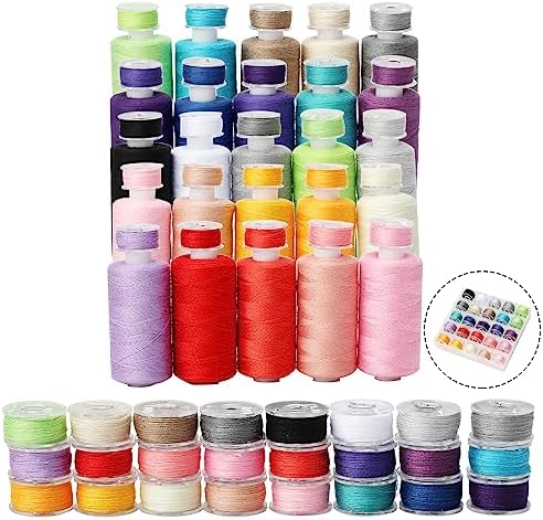 50Pcs Bobbins Sewing Threads Kit 25 Colors 500 Yards Sewing Polyester Thread Spools with 25Pcs Same Color Prewound Bobbins for Hand Sewing DIY Emergency Travel Sewing Machine Use (25 Colors)