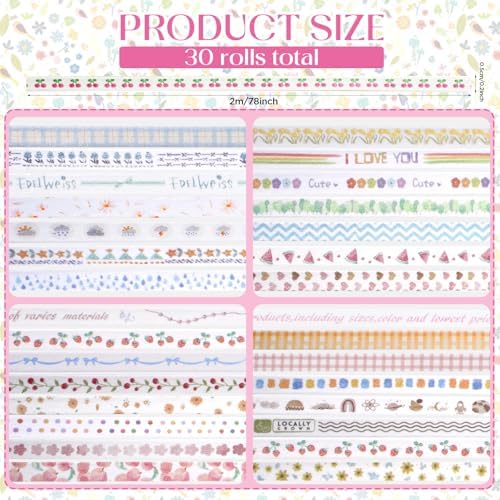EORTA 30 Rolls Neutral Washi Tape Set, Thin 5mm Skinny Masking Tape (0.19 Inch Wide), Modern Minimal Planner Tape for Journaling, Scrapbooking, Gift Wrapping & DIY Crafts, Modern Minimal Line Set