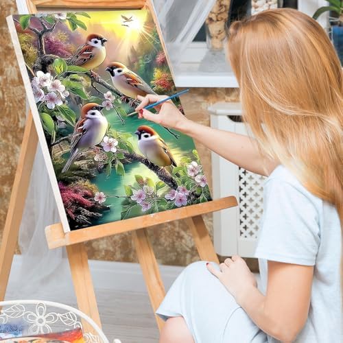 Bowetile Paint by Numbers Birds Kit for Adults, Framed Painting by Numbers Animal, Adults' Paint-by-Number Kits on Canvas, Acrylic Flower Number Painting Gifts for Home Wall Decor, 8x12in
