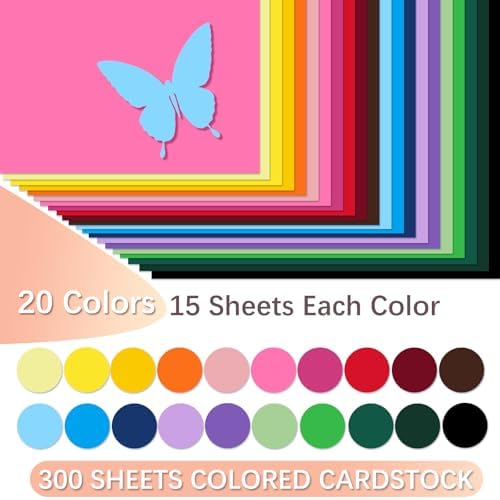 300 Sheets 8.5 x 11 Colored Cardstock, 20 Colors Card Stock Paper