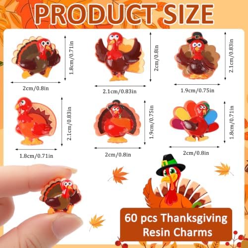 60Pcs Mini Resin Turkeys Thanksgiving Flatback Charms Turkey Craft