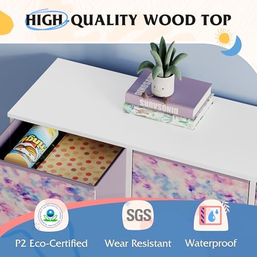 WLIVE Tall Dresser for Bedroom, 9 Drawer Chest of Drawers, Tie-Dye | 9 roomy fabric drawers, Tall storage design, Bedroom or closet use, Sturdy steel frame, Smooth wood tabletop