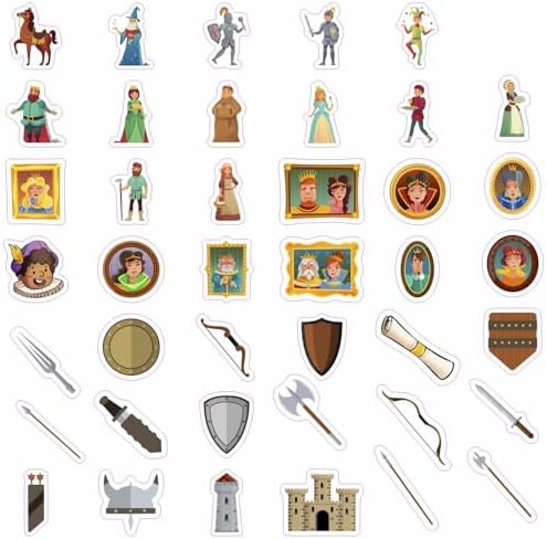 100Pcs Medieval Stickers for Water Bottle and Laptop - Medieval Party Supplies & Decorations, Waterproof Vinyl Decals, Knights and Dragons Stickers, Gifts for Women & Men