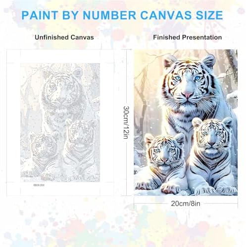 SENQAO Christmas Paint by Numbers for Adults Framed, Tiger Adults' Paint-by-Number Kits, Adult Paint by Number Kits on Canvas, Acrylic Number Painting for Home Decor, 8x12inch