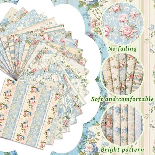 HunnmingRe 20 Pcs 10''x10'' Vintage Spring Floral Quilting Fabric Squares