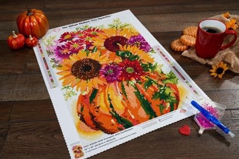 DIAMOND ART CLUB Pumpkin with Sunflowers Diamond Art Kits for Adults