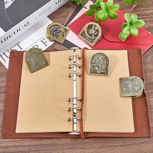 CRASPIRE Travelers Note Book Clip Alloy Vintage Flower Butterfly Theme Metal Antique Bronze Decorative Journal Page Binder Clips for TN Travelers Art Journaling Reading Decoration Accessories