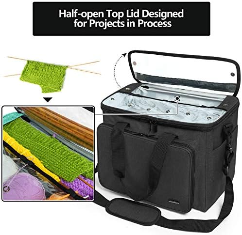 Teamoy Knitting Bag, Yarn Storage Organizer Crochet Bag Tote, Black