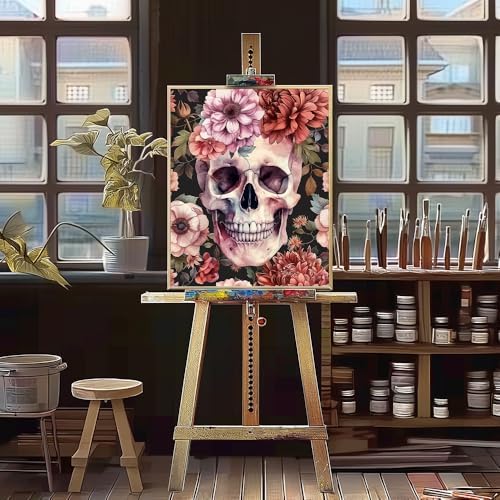 Natuyalo Paint by Numbers Kit for Adults - Paint by Number on Canvas Without Frame, Skull and Flowers DIY Acrylic Painting for Ideal Gift Home Wall Decor (16x20 Inch)
