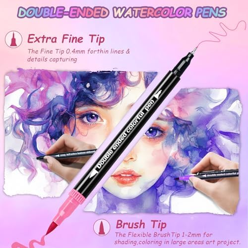 48 Colors Dual Markers Brush Pens, Art Markers Colored Pens for Adult Coloring Books, Brush and Fine Point Dual Tip Artist Colored Marker Set