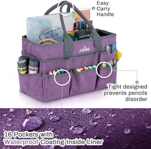 Craft Tote Bag Organizer For Art Storage With Multiple Pockets, Purple