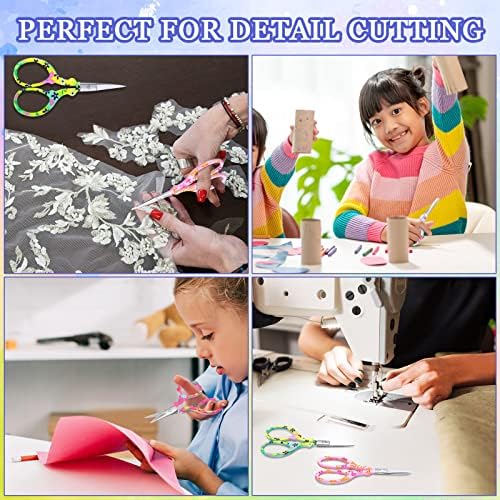 Therwen 6 Pcs 3.6 Inch Embroidery Scissors with Artificial Leather Cover Stainless Steel Vintage Craft Scissors for Crafting Threading DIY Needlework Art Manual Handicraft (Colorful)