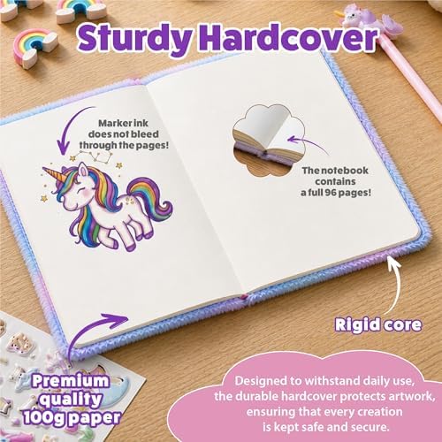 VOTUM Cat Princess Furry Sketchbook for Girls, 8x11 Plush Notebook with Crown & Star Charm, Soft Fluffy Journal & Diary for Drawing, Writing, Birthday, Christmas for Girls