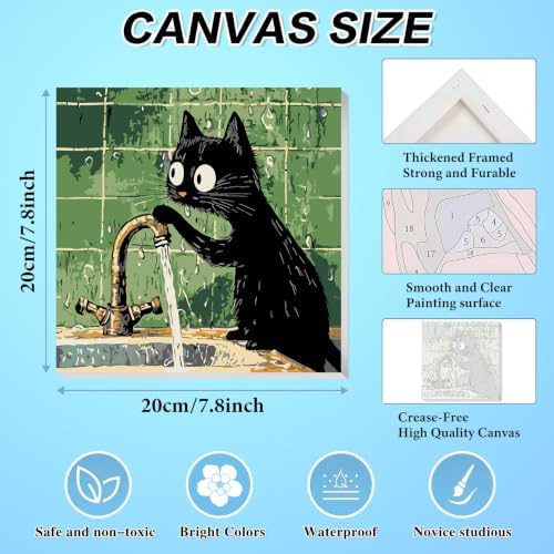 4 Pack Framed Black Cat Paint by Numbers Kits for Adults with Easel (8x8in)