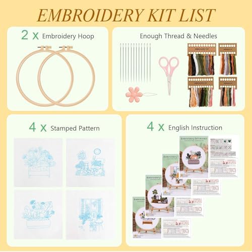 4 Sets Pussy Cat Embroidery Kit for Beginners with Tool Set Cat Pattern