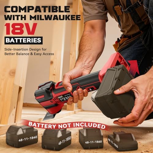 Cordless Oscillating Tool Compatible with Milwaukee 18V Battery(Tool Only), 21,000 OPM Upgraded Brushless 18V Oscillating Multi-tool with 6 Speed, LED Light, DIYtoolifz 4.5° Oscillating Tool for Wood
