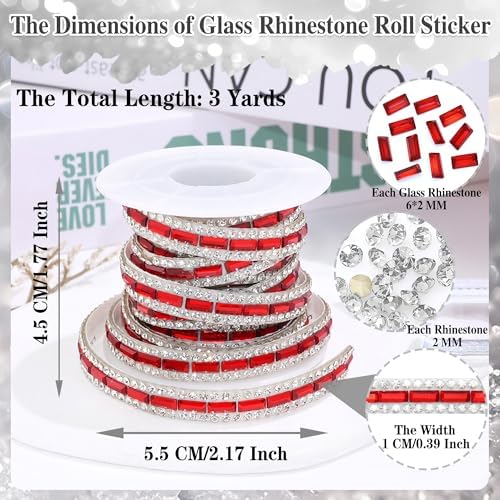 Red Glass Rhinestone Ribbon 1 CM Wide Gem Diamond Strip Adhesive