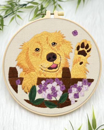 ERKOON Embroidery Kit for Beginners Adult Golden Retriever Cross Stitch Set