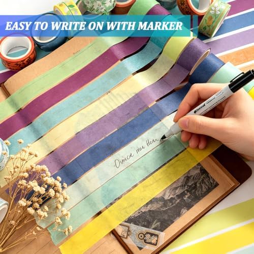 Colorful Washi Tape, 24 Rolls Aesthetic Decorative Foil Masking Tape Set with Gift Box, Decorative Tape for Bullet Journal, DIY Craft, Scrapbook Supplies