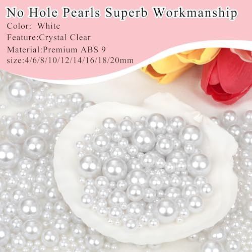 2200PCS Pearls for Crafting, White No Hole Beads for Centerpieces Vases, 9 Sizes Bulk Fake Pearls Beads for Vase Filler, Candles Centerpiece, DIY Crafts, Jewelry Making (4/6/8/10/12/14/16/18/20mm)