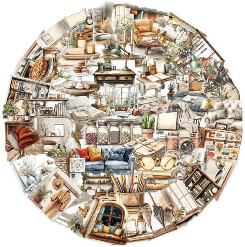 50Pcs Vintage Stickers,Waterproof Transparent PET Aesthetic Decorative Sticker Scrapbooking Supplies for Adult Card Making Letters Planner Journaling Junk Journal Water Bottles Art Craft,Retro Scene