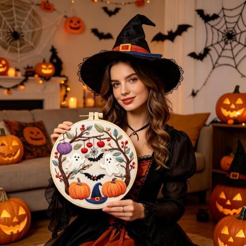 RUIQLXHANG Halloween Ghost Pumpkin Embroidery Kit for Beginners