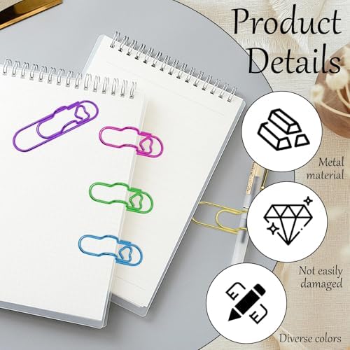 HINGTAI 20Pcs Colorful Metal Pen Clips, Paper Clip Pen Holder Supplies Cute Office Supplies Blue Rose Red Purple Green Rose Gold Gold for Notebook Papers Journal Book