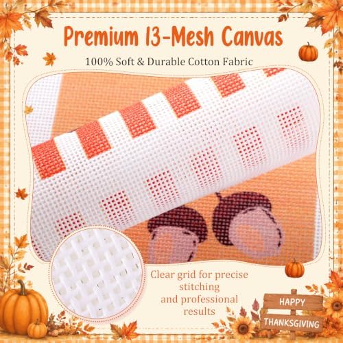Irenare 3 Sets Fall Needlepoint Kit for Beginners Embroidery Cross Stitch Kit for Adults Pre-Pumpkin Acorn Maple Leaf Printed Canvas with Thread Needle Instruction Tape Scissors for DIY Crafts Gift