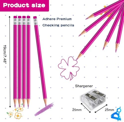 Adhere 25pcs Checking Pencils Erasable colored Pencils Pre-Sharpened #2 HB,for Checking Tests Grading,Map Coloring, editing Office Favors,including a Free sharpener. (Peony Red)
