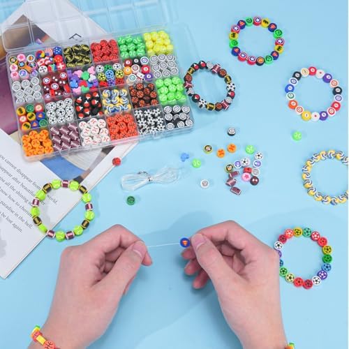Gionlion Sports Polymer Clay Beads Bracelet Making Kit, Clay Beads with Basketball, Soccer, Baseball, and Football Designs for DIY Jewelry & Craft Projects