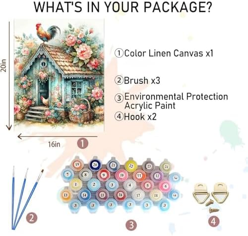 Chicken Coop Paint by Numbers for Adults - Paint by Number on Canvas
