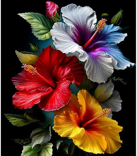 5D Diamond Art Kits for Adults, Hibiscus Flower Diamond Painting Kit