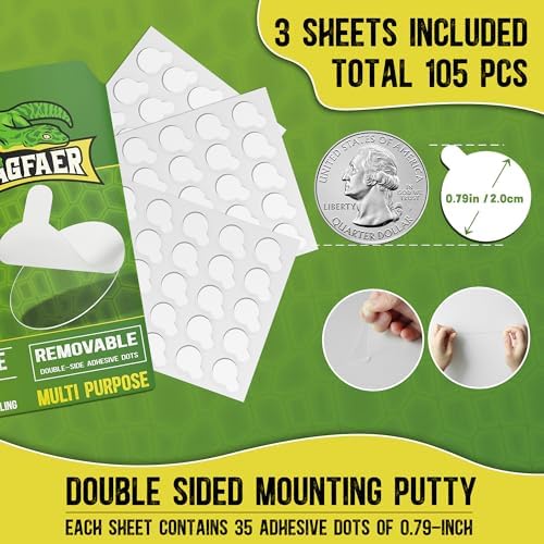 105Pcs Double Sided Adhesive Dots, 0.79" Clear Removable Sticky Adhesive Mounting Putty, Waterproof No Residue Dots Adhesive Putty for Poster Picture Festival Decoration Museum