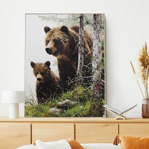 xcemhil Bear Paint by Numbers Kit for Adults Beginner, Bear Paint by Numbers for Adult, Acrylic Paint by Number Kits Suitable for Home Wall Art Decor Gifts 16x20 Inch