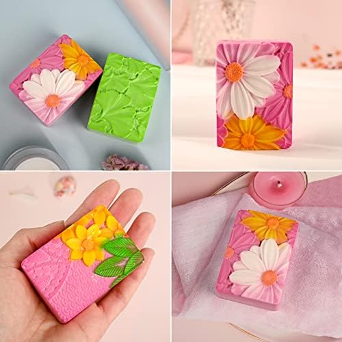 HUAKENER 2 Pack Silicone Soap Molds, Rectangle Soap Making Mold | 3D Rectangular Flower Pattern Silicone Molds for Handmade Soap, Bath Bombs, Candle, Chocolate