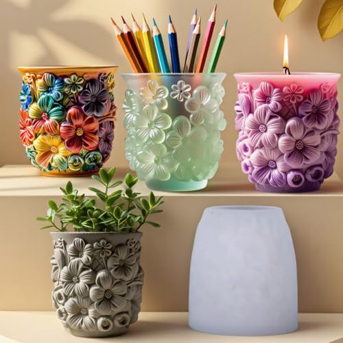 3D Floral Relief Silicone Mold for Epoxy Resin Casting Containers