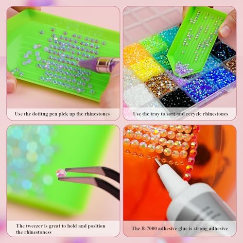 Resin Jelly Rhinestones for Bedazzling, EARLMONI Multi Colord Bedazzler Kit with 15ml B7000 Jewelry Glue Rhinestone Pen Tool for Clothes Nail Art (40 Colors, 3MM)