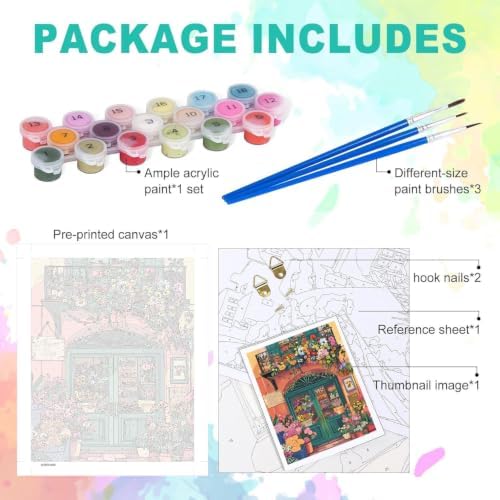 Flower Paint by Numbers Kit for Adults, DIY Oil Painting Canvas 16x20inch