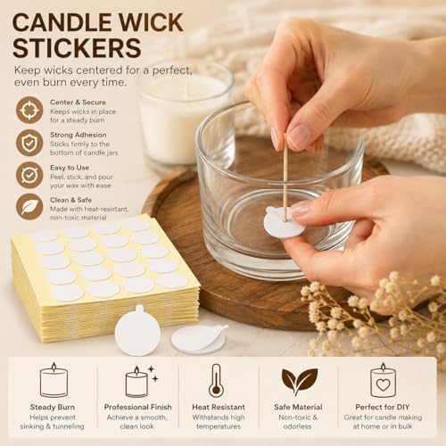 MAQIHAN 720PCS Candle Wick Stickers - 20mm Double Sided Foam Adhesive Dots